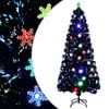 vidaXL juletr&aelig; med LED-snefnug 180 cm fiberoptik sort