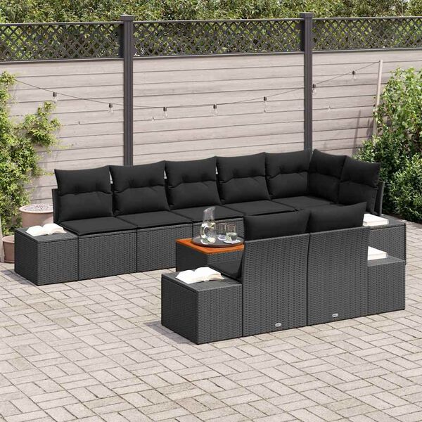 vidaXL Havesofa S&aelig;t med pude 9 pcs Sort polyrattan