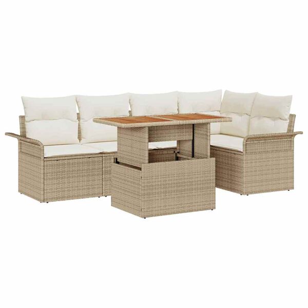 vidaXL Havesofa S&aelig;t med opbevaring 6 pcs Beige Poly rattan