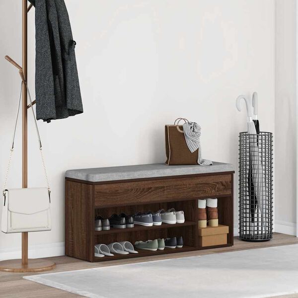 vidaXL skobænk 102x30,5x45 cm konstrueret træ brun egetræsfarve