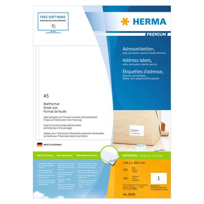 HERMA permanente etiketter PREMIUM A5 148,5x205 mm 400 ark