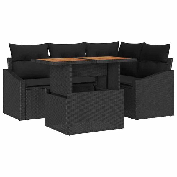 vidaXL Havesofa S&aelig;t med opbevaring 5 pcs Sort Poly rattan