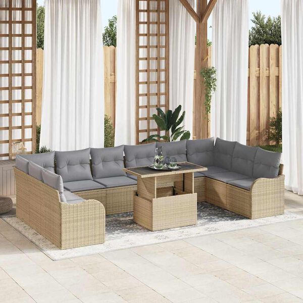 vidaXL Havesofa Sæt med pude med pude 11 pcs Beige Poly Rattan