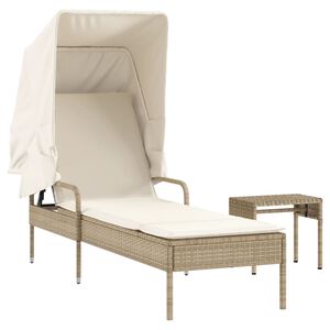 vidaXL liggestol med baldakin og bord polyrattan beige