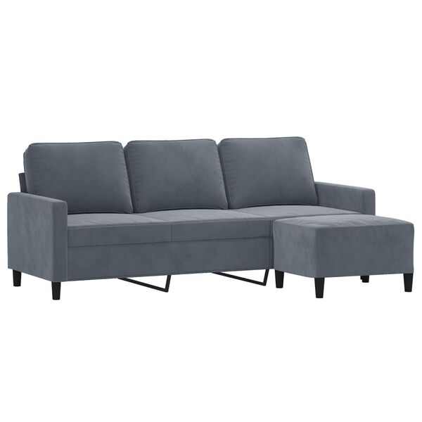 vidaXL 3-personers sofa med fodskammel 180 cm velour M&oslash;rkegr&aring;