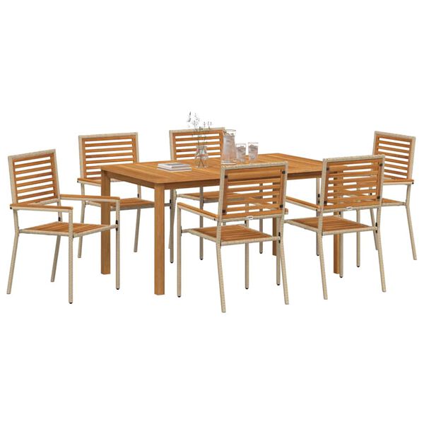 vidaXL Have Spisebordssæt 7 pcs Beige Poly rattan