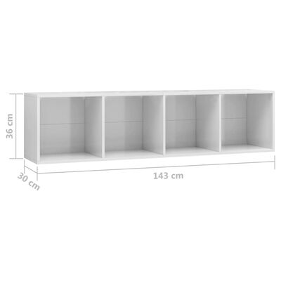 vidaXL bogskab/tv-skab 143 x 30 x 36 cm hvid højglans