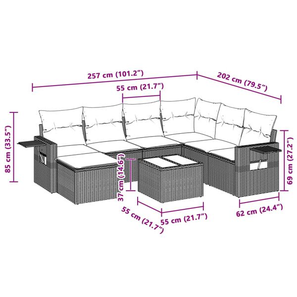 vidaXL sofasæt til haven 8 dele med hynder polyrattan lysegrå
