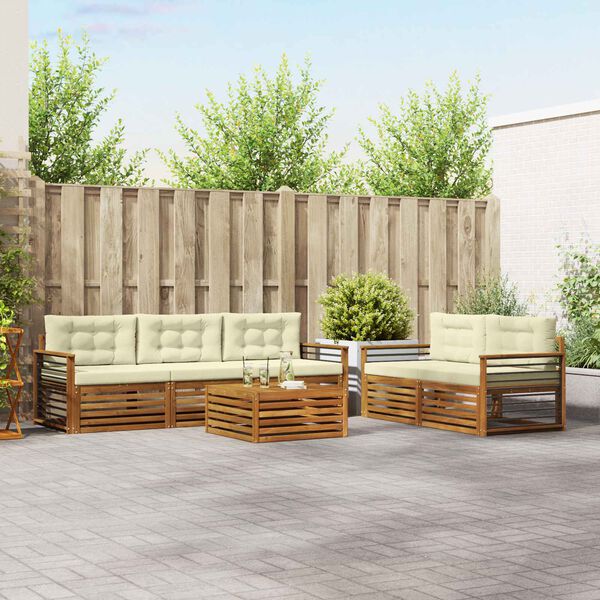 vidaXL Udend&oslash;rs sofagruppe med pude 6 pcs Naturlig og Fl&oslash;de