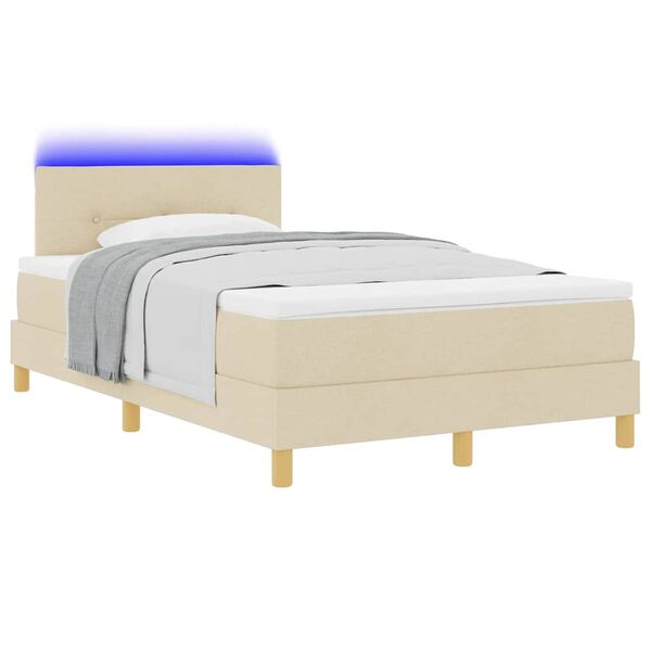 vidaXL LED Box Spring Bed med madras med LED Creme 120 x 200 cm Stof