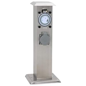 vidaXL udend&oslash;rs stikkontaktstolpe med timer rustfrit st&aring;l