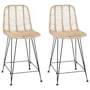 vidaXL Barstol 2 stk. Naturfarvet 44,5 x 54,5 x 97,5 cm Rattan og Jern