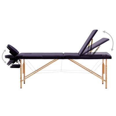 vidaXL sammenfoldeligt massagebord med træstel 3 zoner lilla