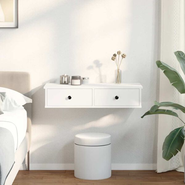 vidaXL væghylde med skuffer 80x34x17 cm konstrueret træ hvid