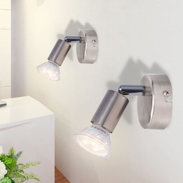 vidaXL v&aelig;glampe med LED-spotlight, 2 stk., satin-nikkel