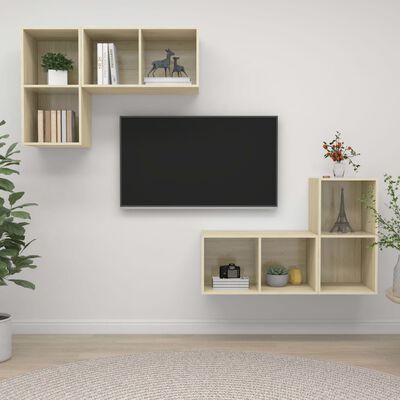 vidaXL vægmonterede tv-skabe 4 stk. konstrueret træ sonoma-eg