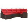 vidaXL Sofa S&aelig;t med pude med opbevaring 6 pcs Brun og R&oslash;d polyrattan