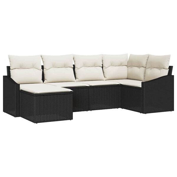 vidaXL Sofa S&aelig;t med pude 6 pcs Sort polyrattan