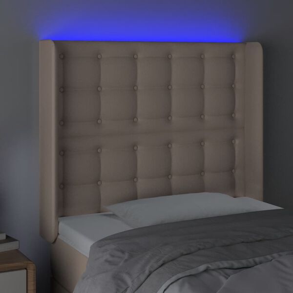 vidaXL sengegavl med LED-lys 93x16x118/128 cm kunstl&aelig;der cappuccino