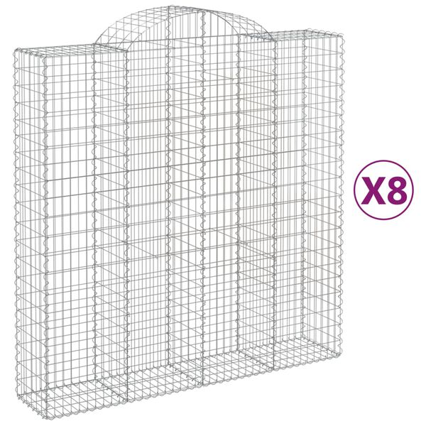 vidaXL buede gabionkurve 8 stk. 200x50x200/220 cm galvaniseret jern