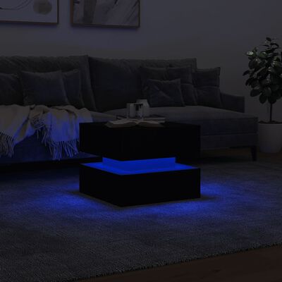 vidaXL sofabord med LED-lys 50x50x40 cm sort