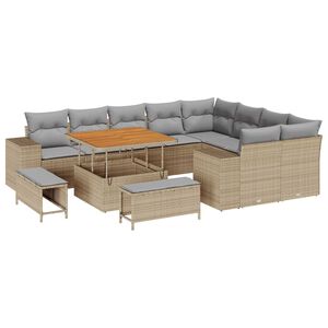 vidaXL Havesofa S&aelig;t med pude 12 pcs Beige polyrattan