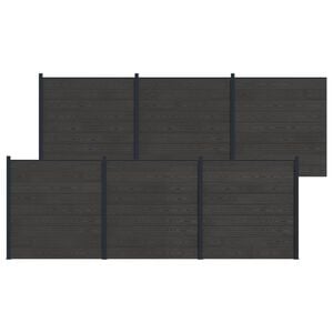 vidaXL Hegnss&aelig;t 6 pcs 1045 x 186 cm WPC og Aluminium Sort