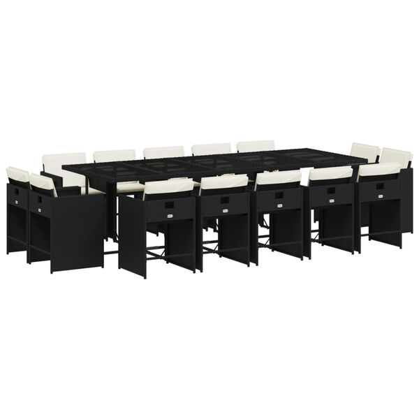 vidaXL spisebordss&aelig;t til haven 15 dele med hynder polyrattan sort