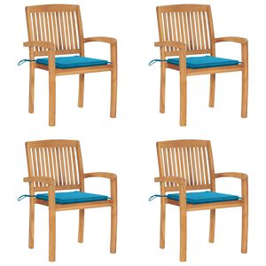 vidaXL havestole 4 stk. med hynder stabelbare massivt teaktr&aelig;