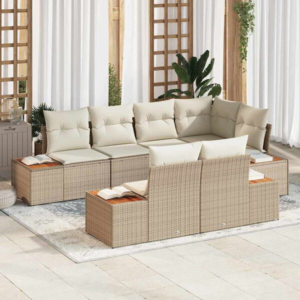 vidaXL Havesofa S&aelig;t med pude 7 pcs Beige og creme Polyrattan