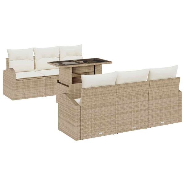 vidaXL Havesofa S&aelig;t med pude med opbevaring 7 pcs Beige Poly Rattan