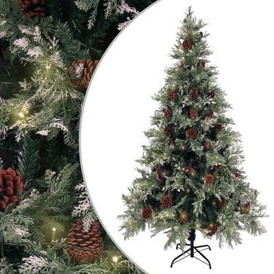 vidaXL juletræ med grankogler og lys PVC og PE 195 cm grøn og hvid