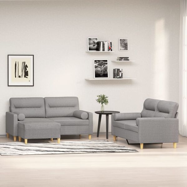 vidaXL sofas&aelig;t 3 dele med pyntepuder og hynder stof lysegr&aring;