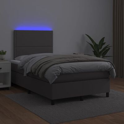vidaXL kontinentalseng med madras og LED-lys 120x190 cm kunstlæder grå