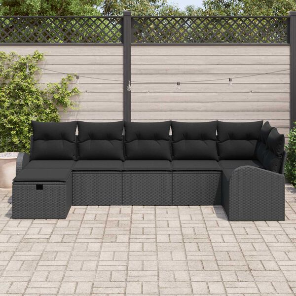 vidaXL Sofa Sæt med pude med opbevaring 7 pcs Sort polyrattan