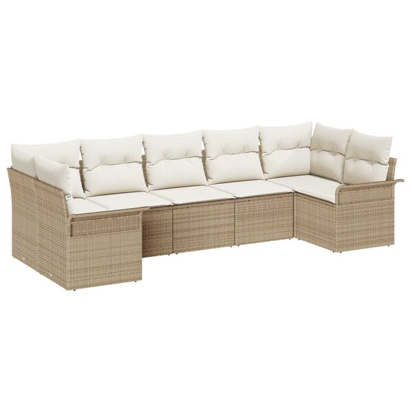 vidaXL Havesofa Sæt med pude 7 pcs Beige Poly rattan