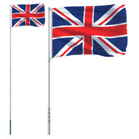 vidaXL Storbritannien flag og flagstang 5,55 m aluminium