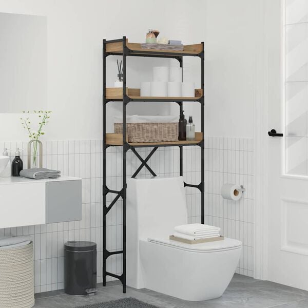 vidaXL Vaskemaskinehylde med hylde Artisan Egetr&aelig; 67 x 25 x 163 cm