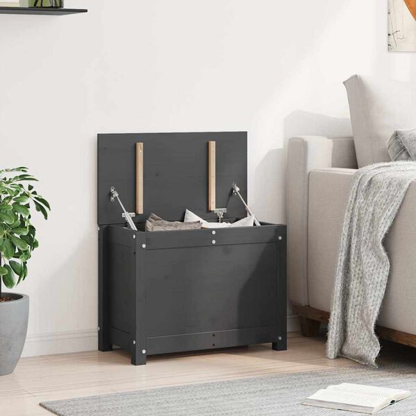 vidaXL opbevaringskasse 60x32x45,5 cm massivt fyrretræ grå