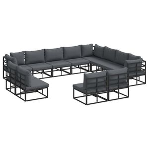 vidaXL Havesofa S&aelig;t med pude 12 pcs Sort Aluminium