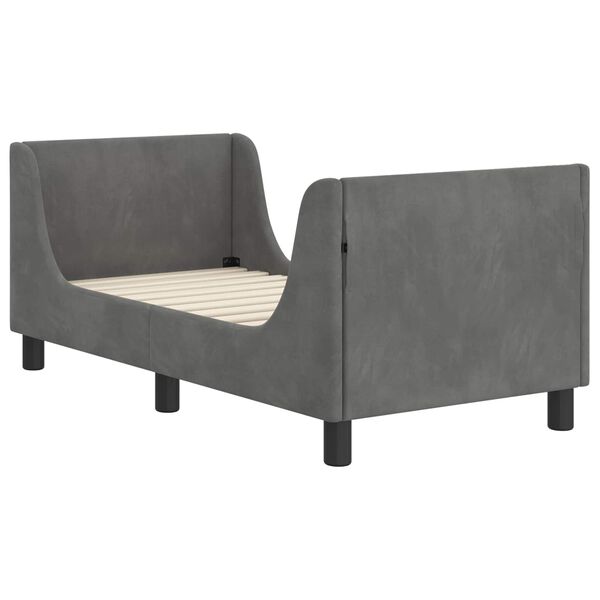 vidaXL Sengestel til tumling med hovedg&aelig;rde M&oslash;rkegr&aring; 70 x 140 cm Fl&oslash;jl