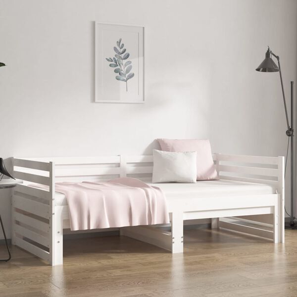 vidaXL daybed med udtr&aelig;k 2x(80x200) cm massivt fyrretr&aelig; hvid