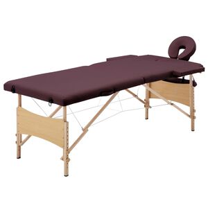 vidaXL sammenfoldeligt massagebord med tr&aelig;stel 2 zoner lilla
