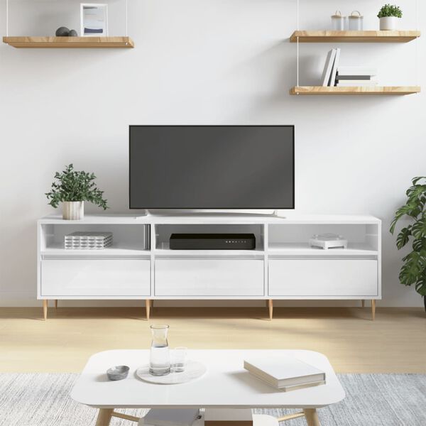 vidaXL tv-bord 150x30x44,5 cm konstrueret tr&aelig; hvid h&oslash;jglans