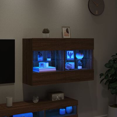 vidaXL væghængt tv-bord med LED-lys 98,5x30x60,5 cm brun egetræsfarve