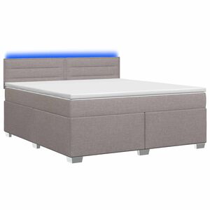 vidaXL Box Spring Seng med Madras og LED Gr&aring;brun 140 x 200 cm Stof