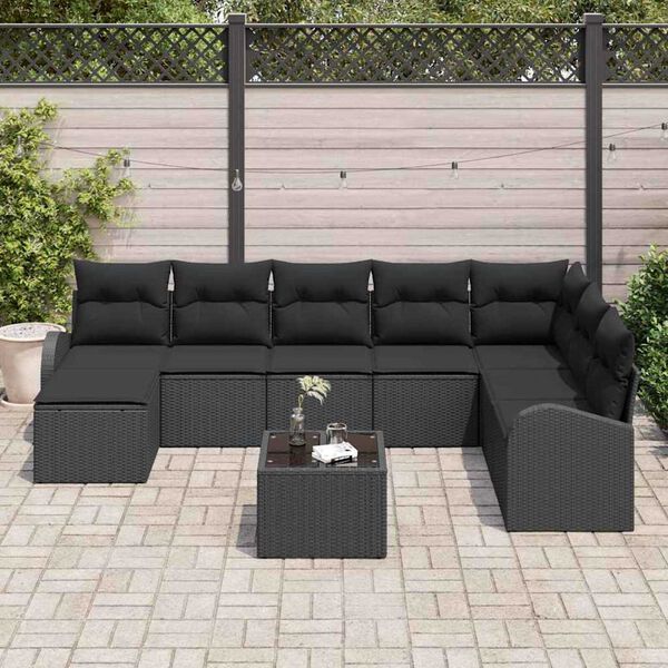 vidaXL Sofa S&aelig;t med pude med opbevaring 9 pcs Sort polyrattan