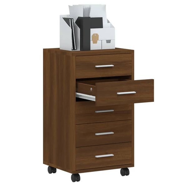 vidaXL kommode med hjul konstrueret tr&aelig; brun egetr&aelig;