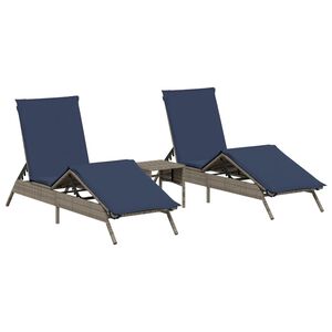 vidaXL liggestole 2 stk. med bord polyrattan gr&aring;