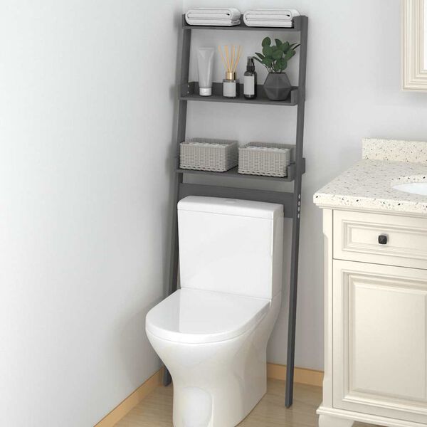 vidaXL toiletstativ 63,5x32x179 cm massivt fyrretr&aelig; gr&aring;